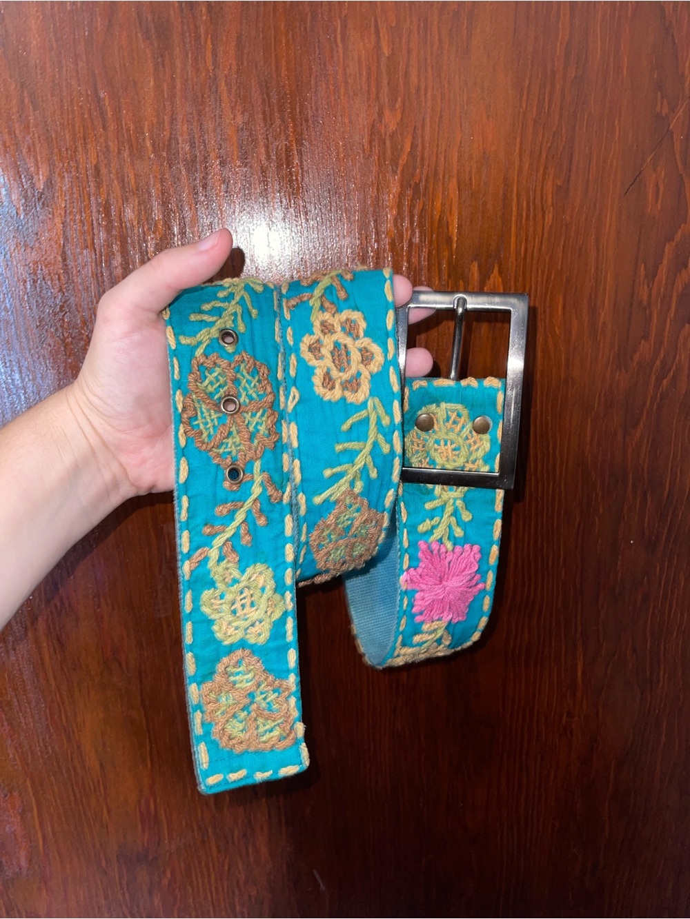 Embroidered Teal Floral Women's Belt
